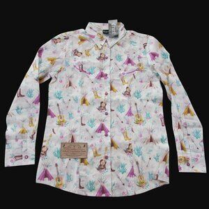 Cruel Girl's Long Sleeve Western Print Pearl Snap Shirt White